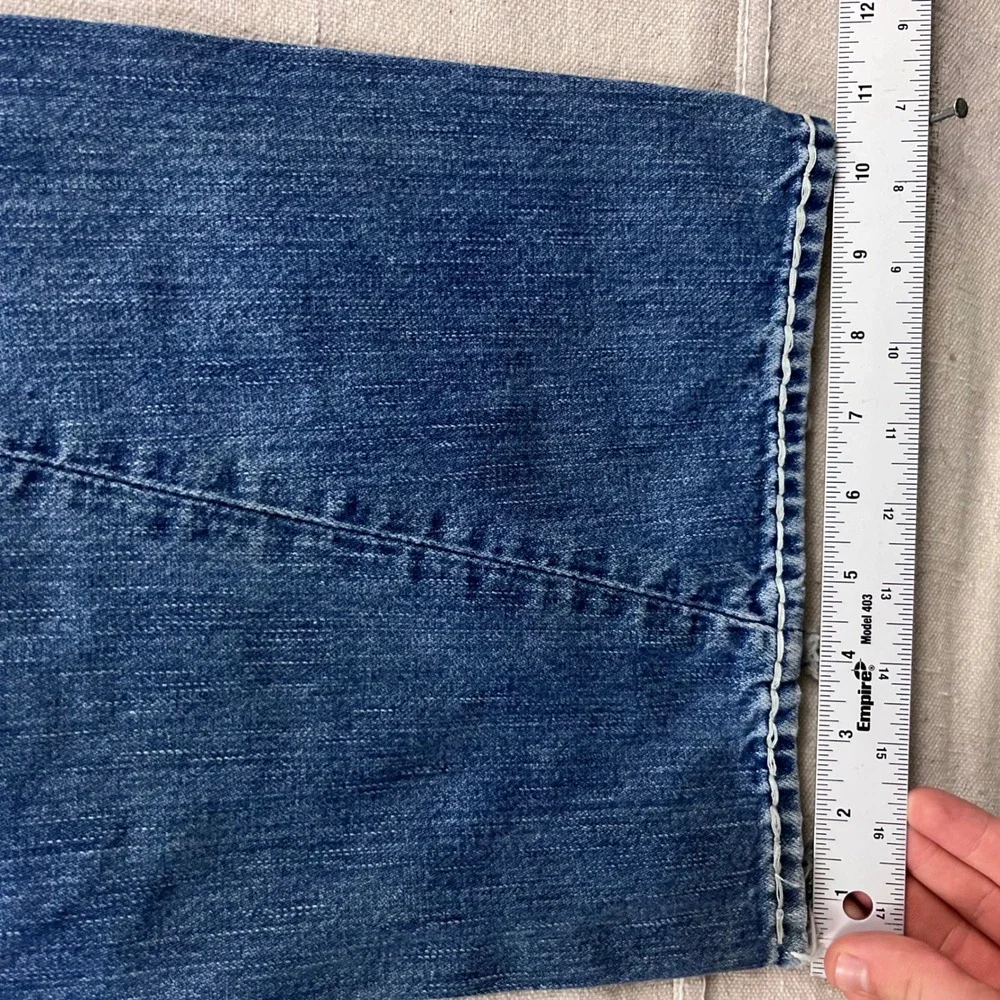 True Religion Joey‎ Super T Jeans Mens 36 Blue Distressed Flare Twisted Seam Low